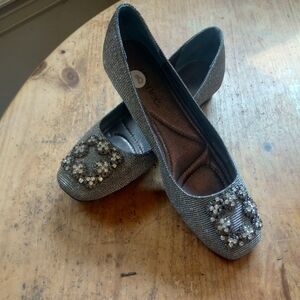 J Renee Silver/Rhinestone Evening Lady Flat Shoes.